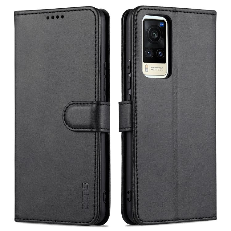 AZNS PU Leather Wallet Phone Cover Stand Case Protector for vivo X60 5G / X60 Pro 5G (Global) - Black