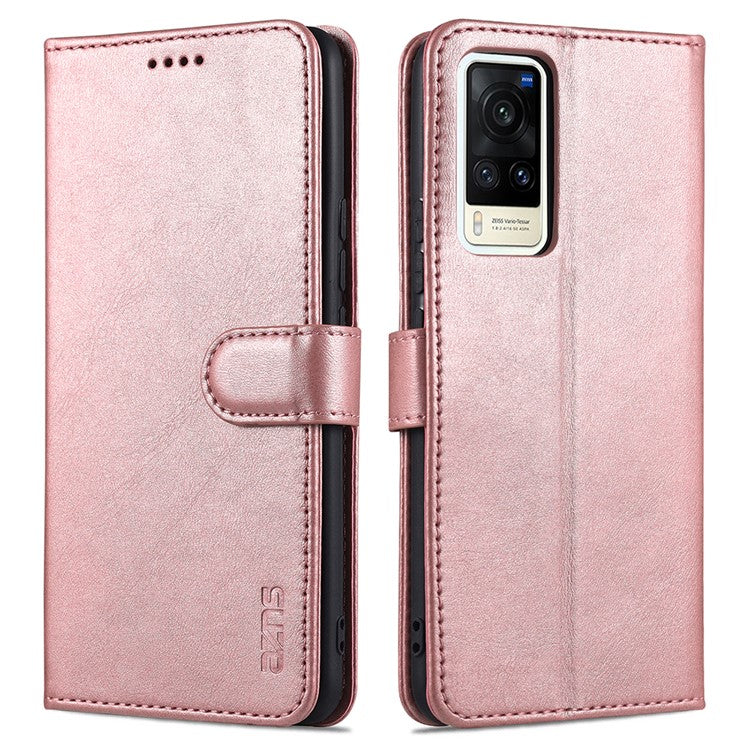 AZNS PU Leather Wallet Phone Cover Stand Case Protector for vivo X60 5G / X60 Pro 5G (Global) - Rose Gold