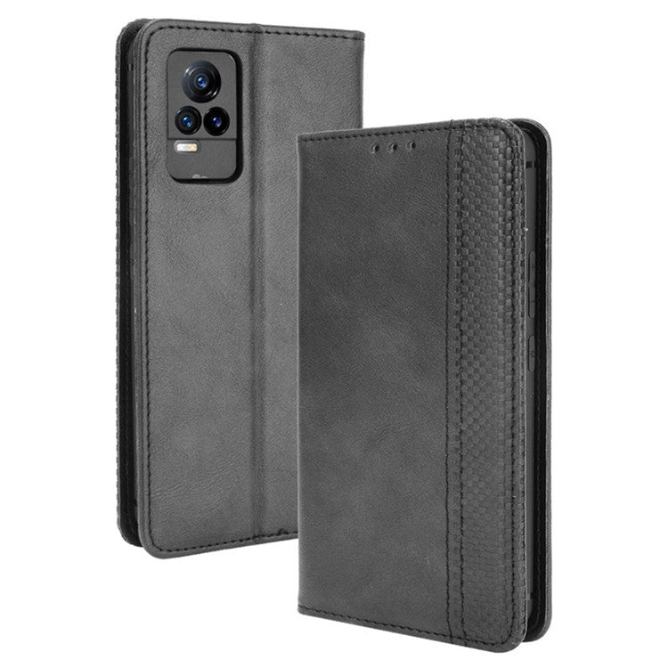 Magnetic Auto-absorbed Full Protection Wallet Stand Cover Leather Phone Case for vivo V21e 4G / vivo Y73 2021 - Black