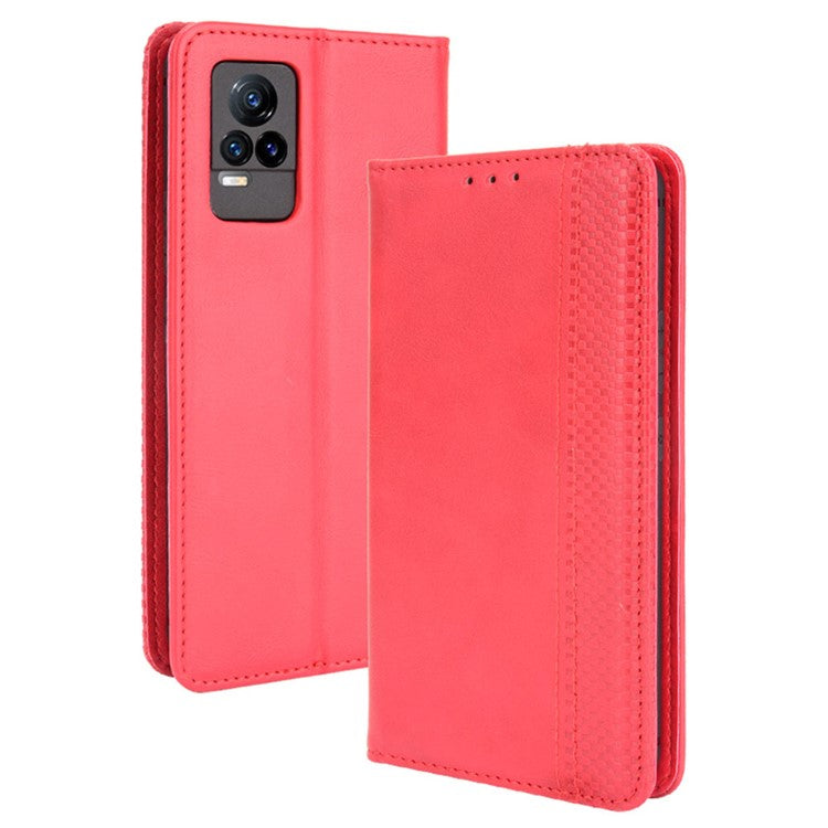 Magnetic Auto-absorbed Full Protection Wallet Stand Cover Leather Phone Case for vivo V21e 4G / vivo Y73 2021 - Red