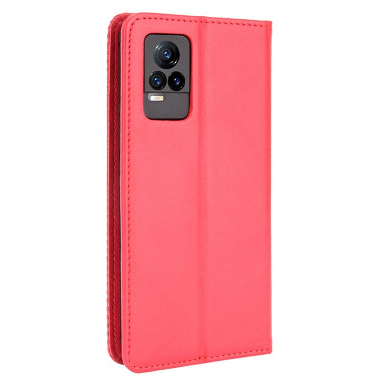 Magnetic Auto-absorbed Full Protection Wallet Stand Cover Leather Phone Case for vivo V21e 4G / vivo Y73 2021 - Red