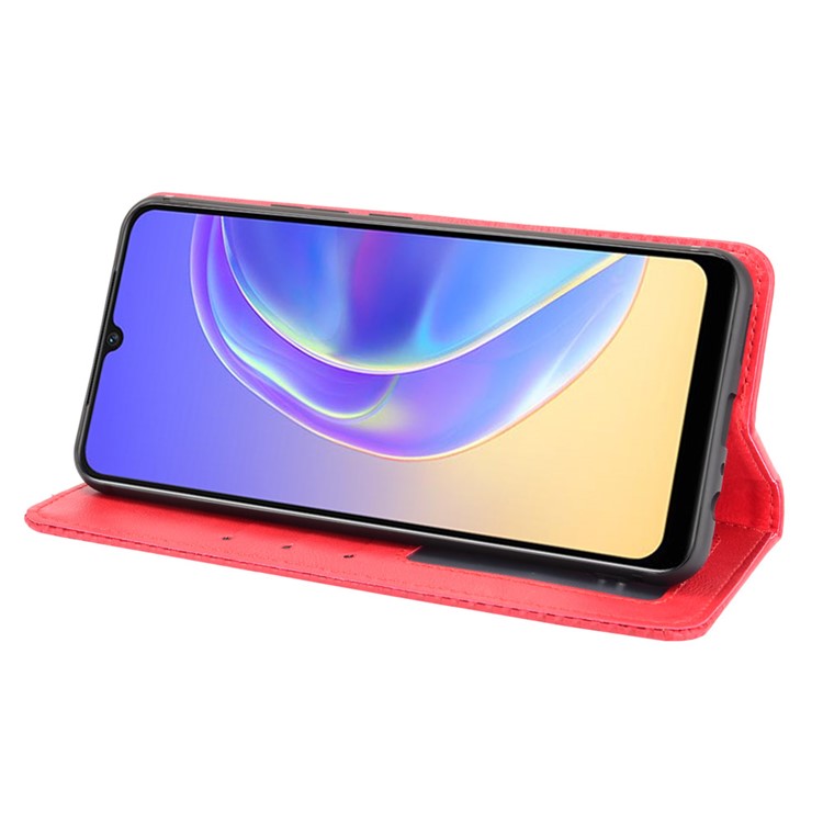 Magnetic Auto-absorbed Full Protection Wallet Stand Cover Leather Phone Case for vivo V21e 4G / vivo Y73 2021 - Red