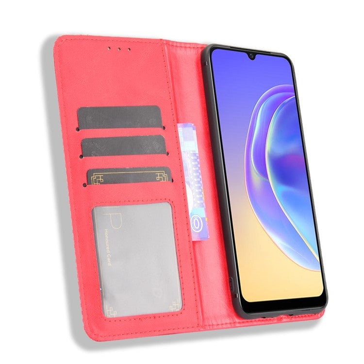 Magnetic Auto-absorbed Full Protection Wallet Stand Cover Leather Phone Case for vivo V21e 4G / vivo Y73 2021 - Red