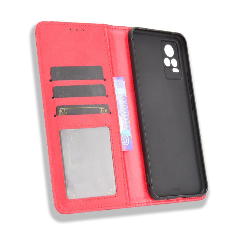 Magnetic Auto-absorbed Full Protection Wallet Stand Cover Leather Phone Case for vivo V21e 4G / vivo Y73 2021 - Red