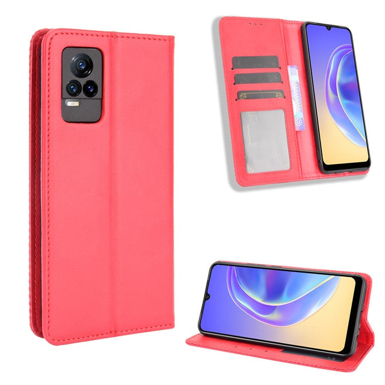 Magnetic Auto-absorbed Full Protection Wallet Stand Cover Leather Phone Case for vivo V21e 4G / vivo Y73 2021 - Red