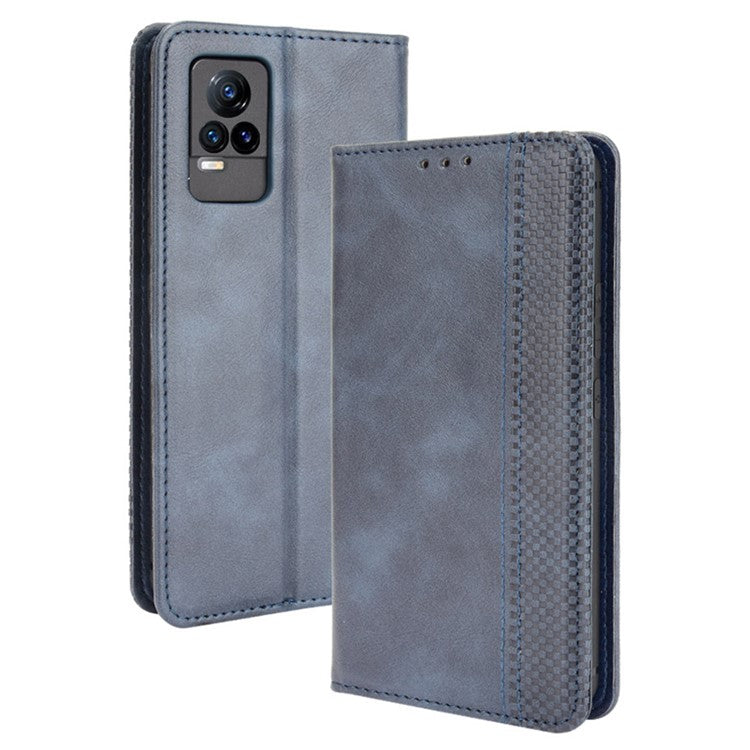 Magnetic Auto-absorbed Full Protection Wallet Stand Cover Leather Phone Case for vivo V21e 4G / vivo Y73 2021 - Blue