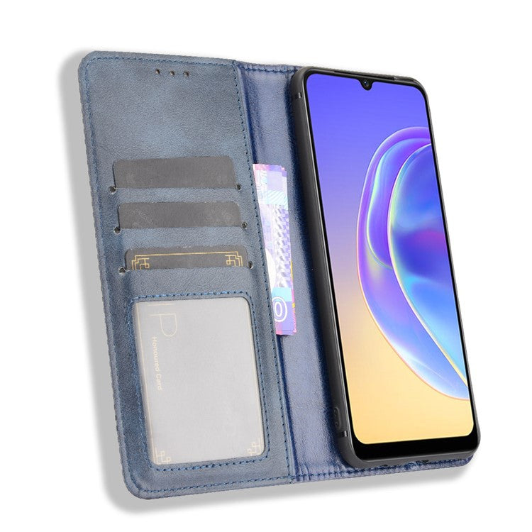 Magnetic Auto-absorbed Full Protection Wallet Stand Cover Leather Phone Case for vivo V21e 4G / vivo Y73 2021 - Blue