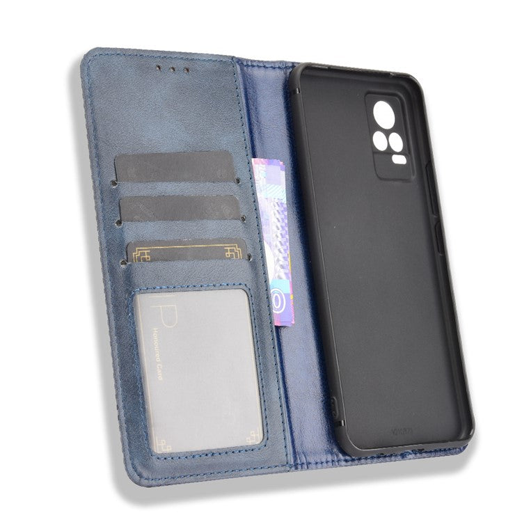 Magnetic Auto-absorbed Full Protection Wallet Stand Cover Leather Phone Case for vivo V21e 4G / vivo Y73 2021 - Blue