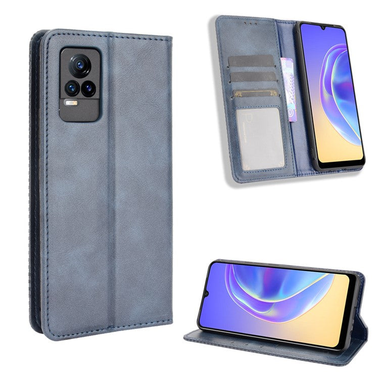 Magnetic Auto-absorbed Full Protection Wallet Stand Cover Leather Phone Case for vivo V21e 4G / vivo Y73 2021 - Blue