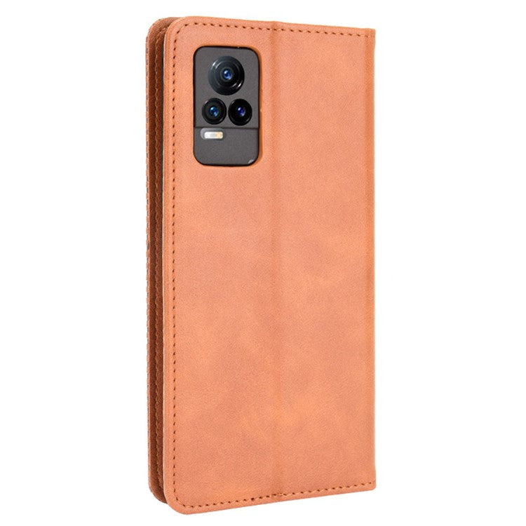 Magnetic Auto-absorbed Full Protection Wallet Stand Cover Leather Phone Case for vivo V21e 4G / vivo Y73 2021 - Brown