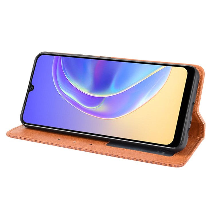 Magnetic Auto-absorbed Full Protection Wallet Stand Cover Leather Phone Case for vivo V21e 4G / vivo Y73 2021 - Brown