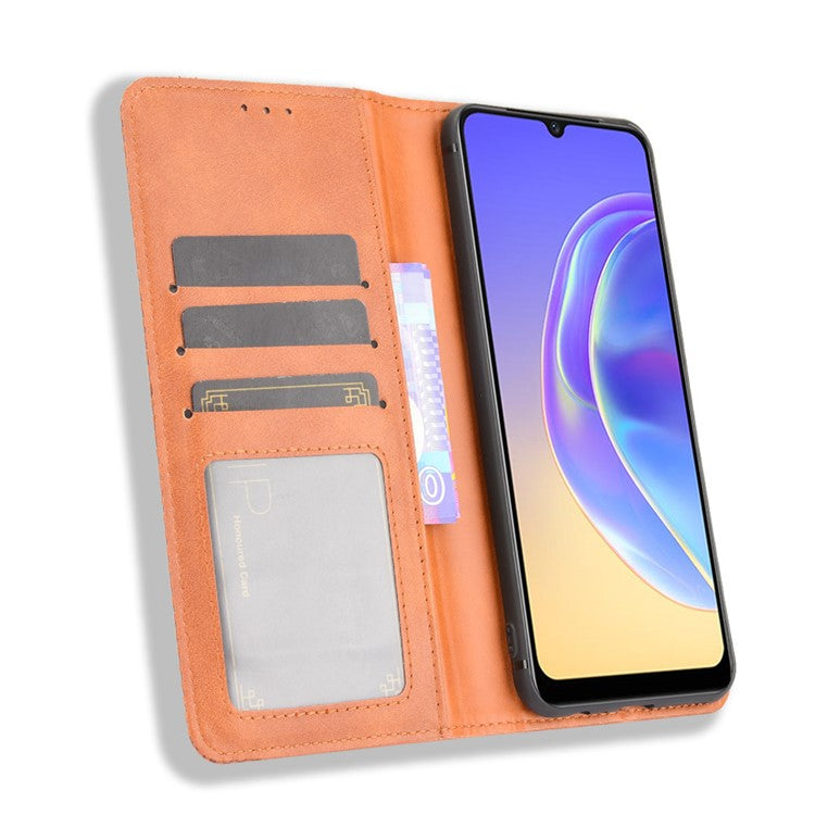 Magnetic Auto-absorbed Full Protection Wallet Stand Cover Leather Phone Case for vivo V21e 4G / vivo Y73 2021 - Brown