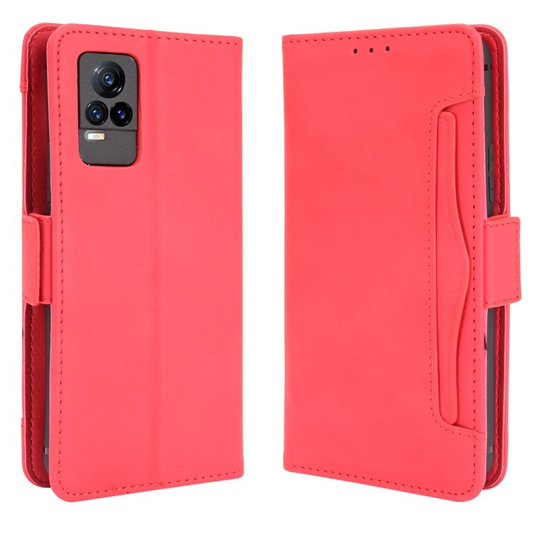 Multiple Card Slots Wallet Stand Phone Case Leather Cover Shell for vivo V21e 4G / vivo Y73 2021 - Red