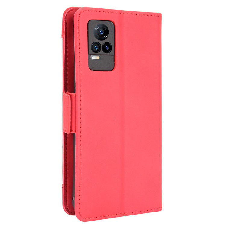 Multiple Card Slots Wallet Stand Phone Case Leather Cover Shell for vivo V21e 4G / vivo Y73 2021 - Red