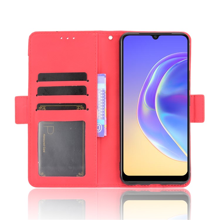 Multiple Card Slots Wallet Stand Phone Case Leather Cover Shell for vivo V21e 4G / vivo Y73 2021 - Red