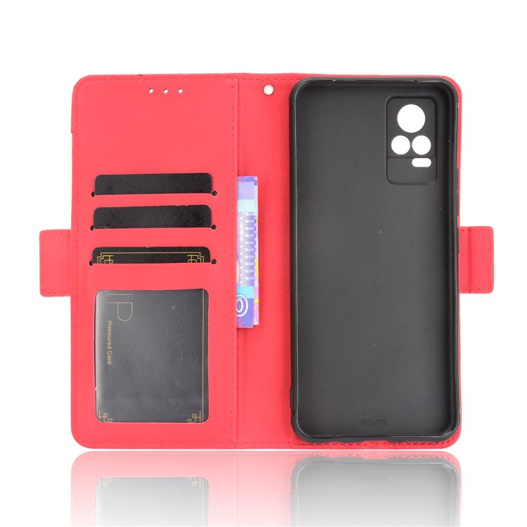 Multiple Card Slots Wallet Stand Phone Case Leather Cover Shell for vivo V21e 4G / vivo Y73 2021 - Red