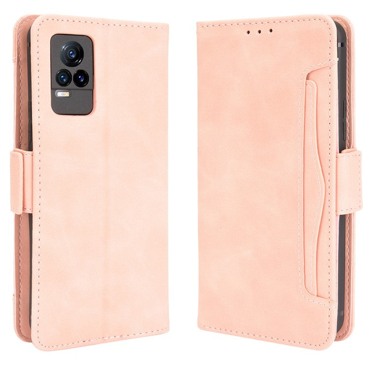 Multiple Card Slots Wallet Stand Phone Case Leather Cover Shell for vivo V21e 4G / vivo Y73 2021 - Pink