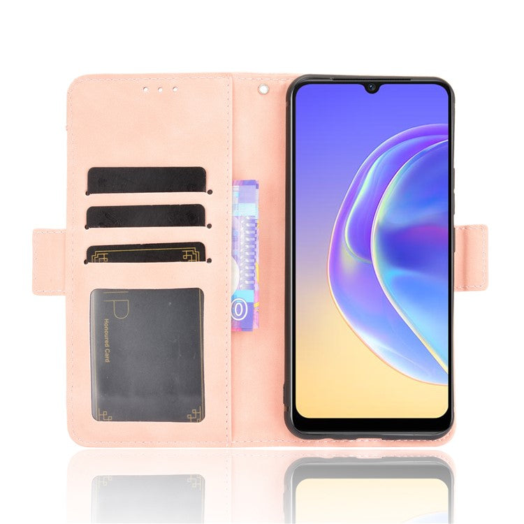 Multiple Card Slots Wallet Stand Phone Case Leather Cover Shell for vivo V21e 4G / vivo Y73 2021 - Pink