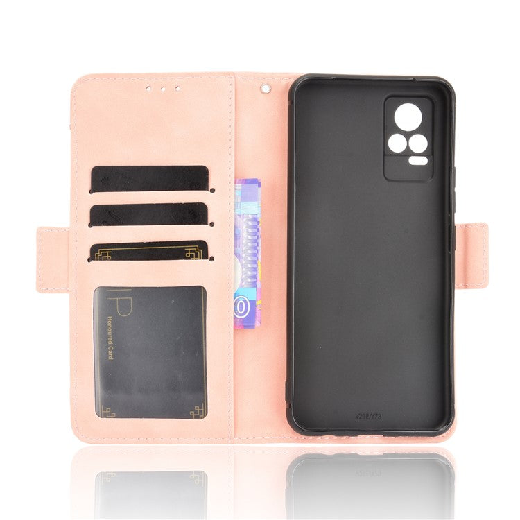 Multiple Card Slots Wallet Stand Phone Case Leather Cover Shell for vivo V21e 4G / vivo Y73 2021 - Pink