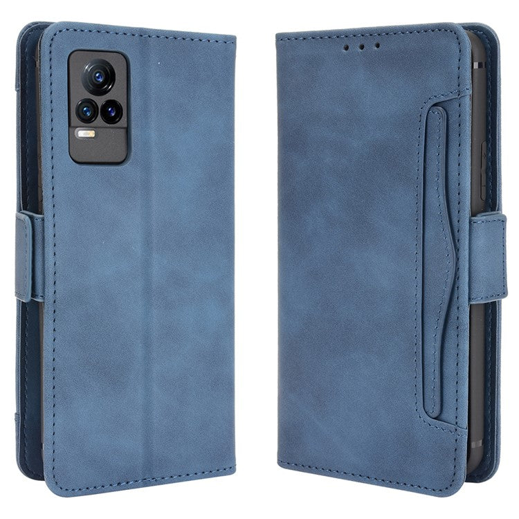 Multiple Card Slots Wallet Stand Phone Case Leather Cover Shell for vivo V21e 4G / vivo Y73 2021 - Blue