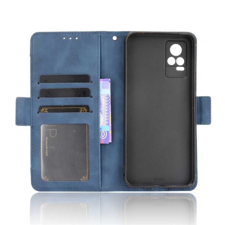 Multiple Card Slots Wallet Stand Phone Case Leather Cover Shell for vivo V21e 4G / vivo Y73 2021 - Blue