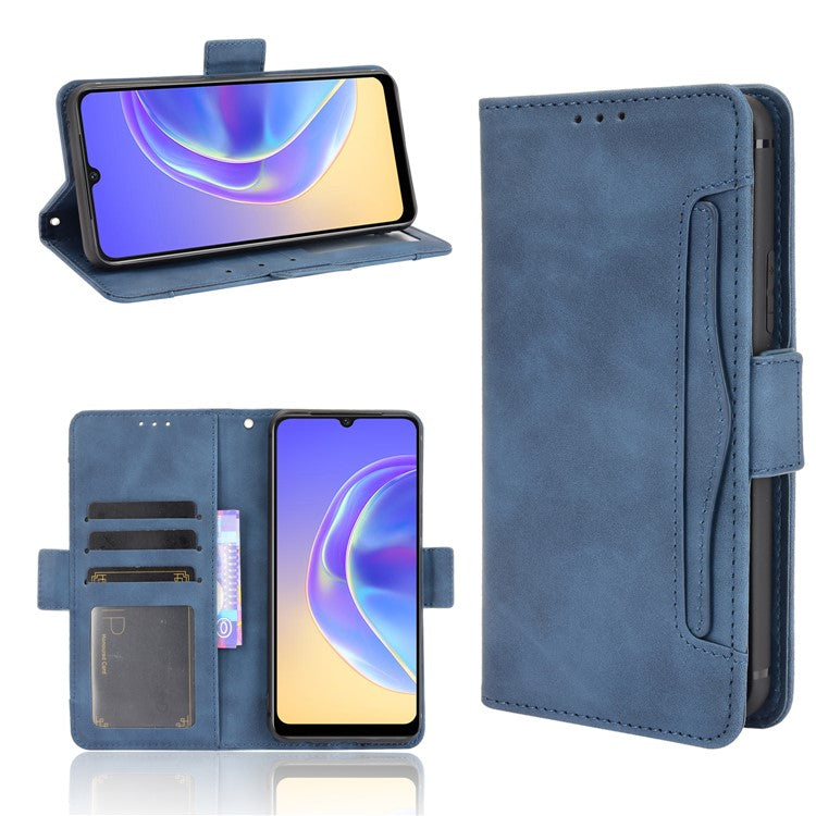 Multiple Card Slots Wallet Stand Phone Case Leather Cover Shell for vivo V21e 4G / vivo Y73 2021 - Blue