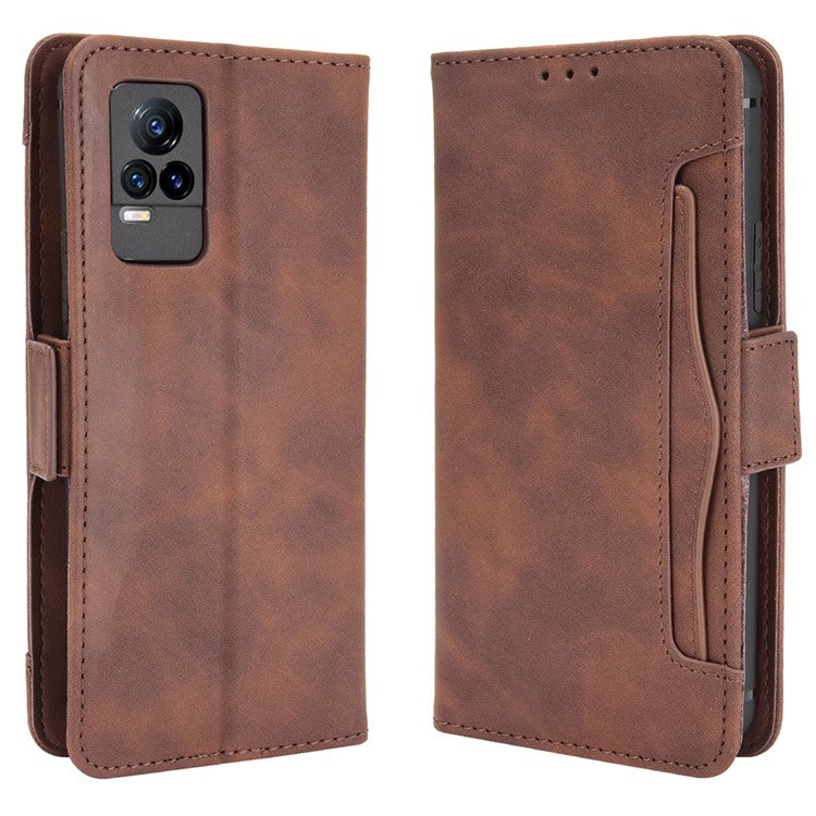 Multiple Card Slots Wallet Stand Phone Case Leather Cover Shell for vivo V21e 4G / vivo Y73 2021 - Brown