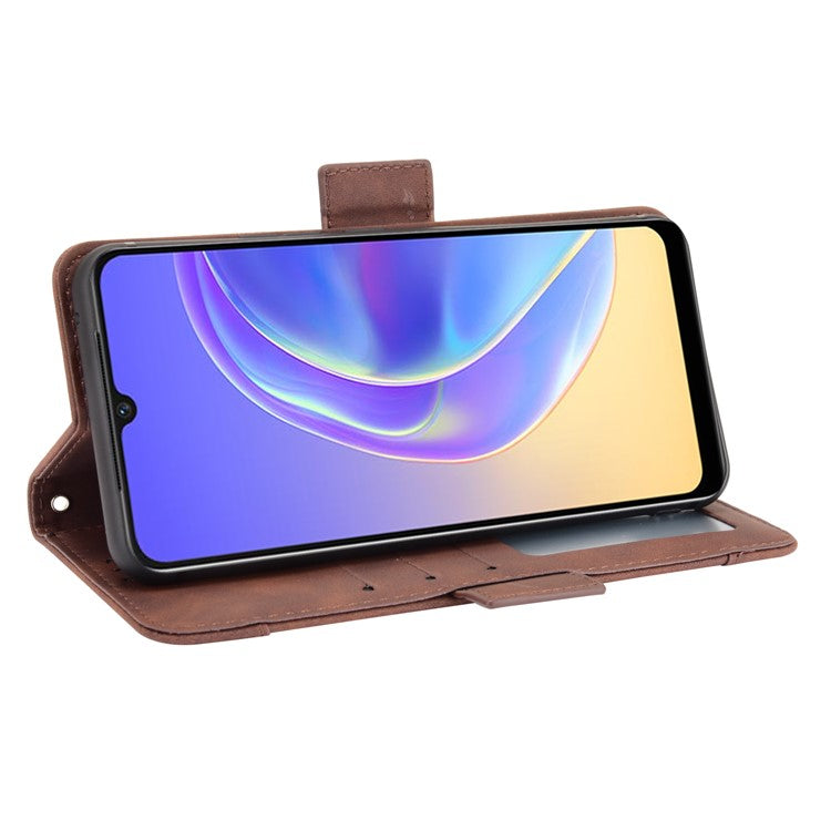 Multiple Card Slots Wallet Stand Phone Case Leather Cover Shell for vivo V21e 4G / vivo Y73 2021 - Brown