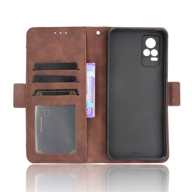 Multiple Card Slots Wallet Stand Phone Case Leather Cover Shell for vivo V21e 4G / vivo Y73 2021 - Brown