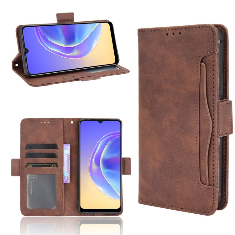 Multiple Card Slots Wallet Stand Phone Case Leather Cover Shell for vivo V21e 4G / vivo Y73 2021 - Brown