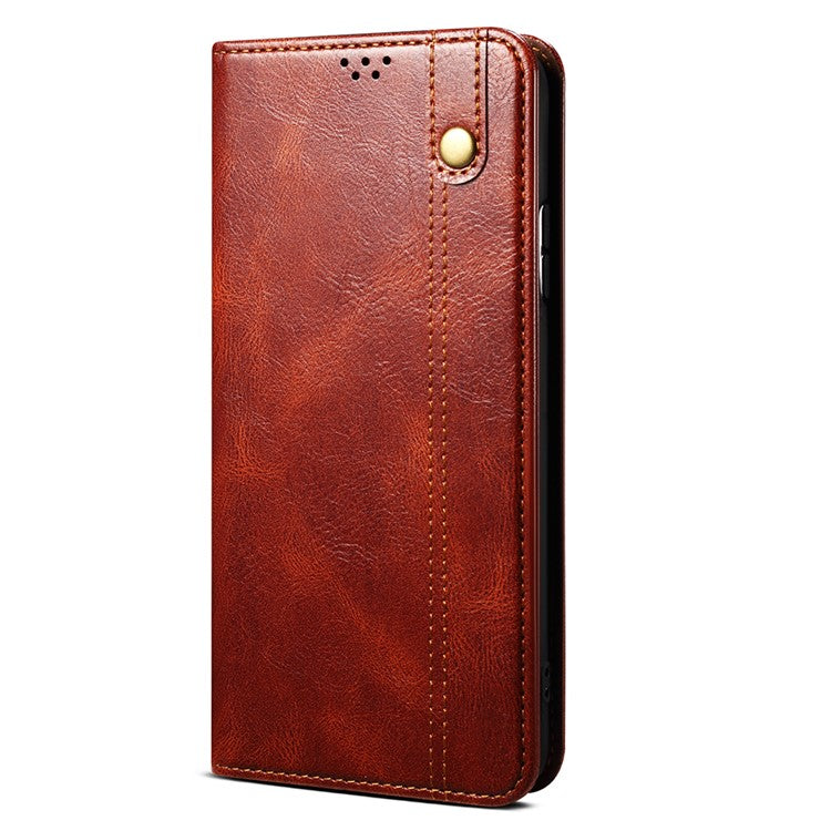 Oil-Waxy Wallet Design Leather Protective Phone Case with Stand for vivo V21e 4G / Y73 2021 - Brown