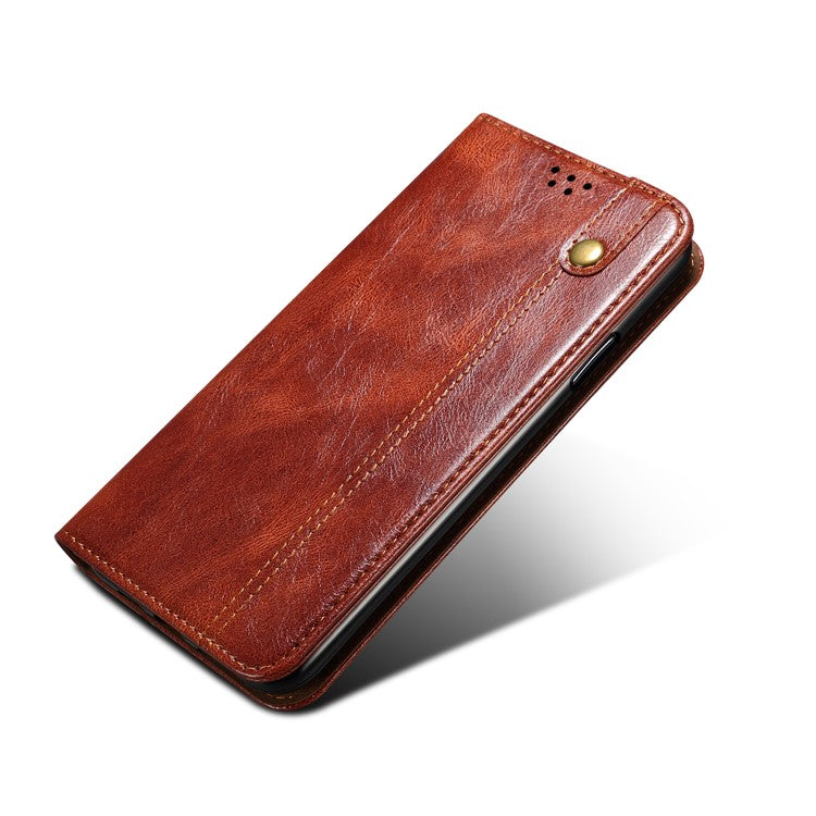 Oil-Waxy Wallet Design Leather Protective Phone Case with Stand for vivo V21e 4G / Y73 2021 - Brown