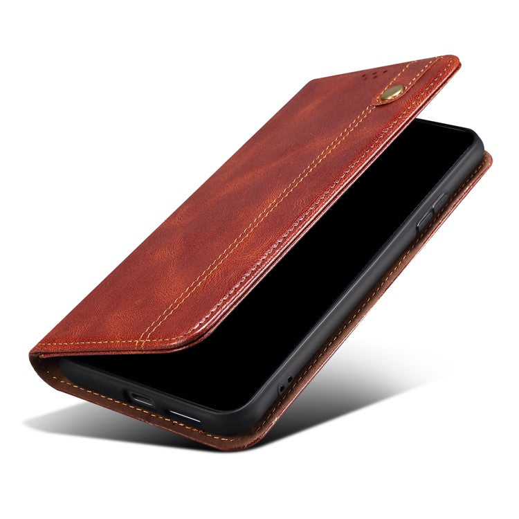 Oil-Waxy Wallet Design Leather Protective Phone Case with Stand for vivo V21e 4G / Y73 2021 - Brown