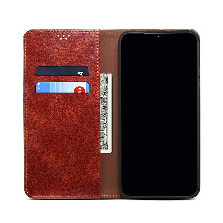 Oil-Waxy Wallet Design Leather Protective Phone Case with Stand for vivo V21e 4G / Y73 2021 - Brown