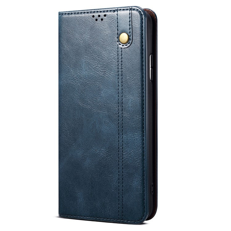 Oil-Waxy Wallet Design Leather Protective Phone Case with Stand for vivo V21e 4G / Y73 2021 - Blue