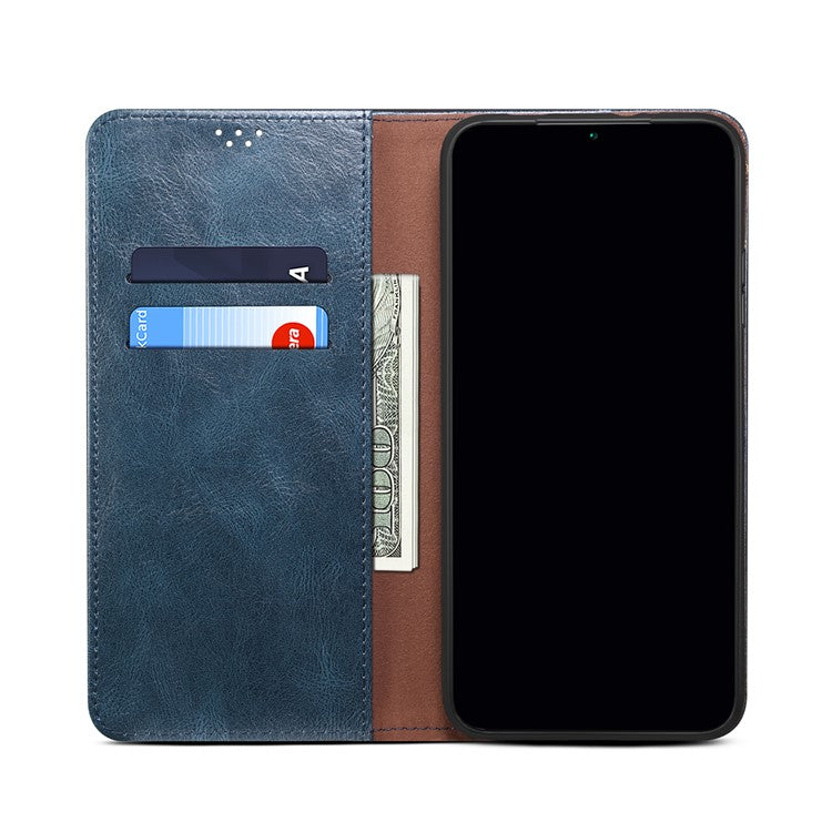 Oil-Waxy Wallet Design Leather Protective Phone Case with Stand for vivo V21e 4G / Y73 2021 - Blue