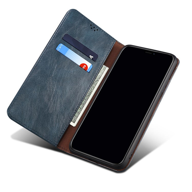 Oil-Waxy Wallet Design Leather Protective Phone Case with Stand for vivo V21e 4G / Y73 2021 - Blue