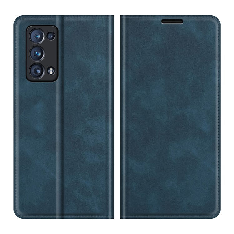 Skin-touch Feeling Strong Magnet Folio Wallet Protective Phone Case for Oppo Reno6 Pro+ 5G/Pro 5G (Snapdragon) - Blue