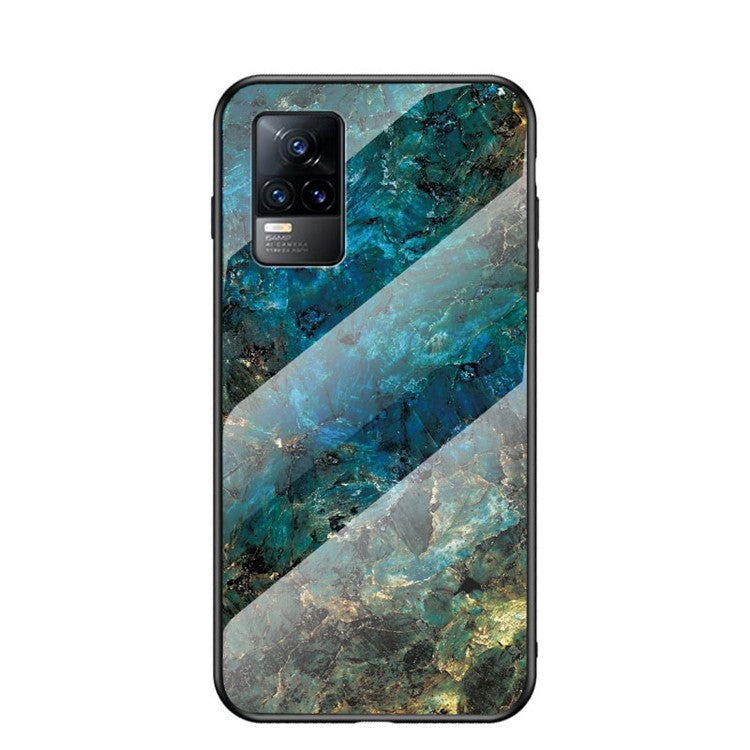 Shock-Proof Marbling Pattern Tempered Glass Cell Phone Cover for vivo V21e 4G / Y73 2021 - Emerald Marble