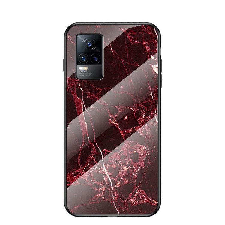 Shock-Proof Marbling Pattern Tempered Glass Cell Phone Cover for vivo V21e 4G / Y73 2021 - Blood Red Marble