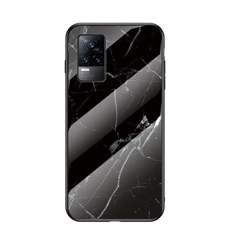 Shock-Proof Marbling Pattern Tempered Glass Cell Phone Cover for vivo V21e 4G / Y73 2021 - Black Marble