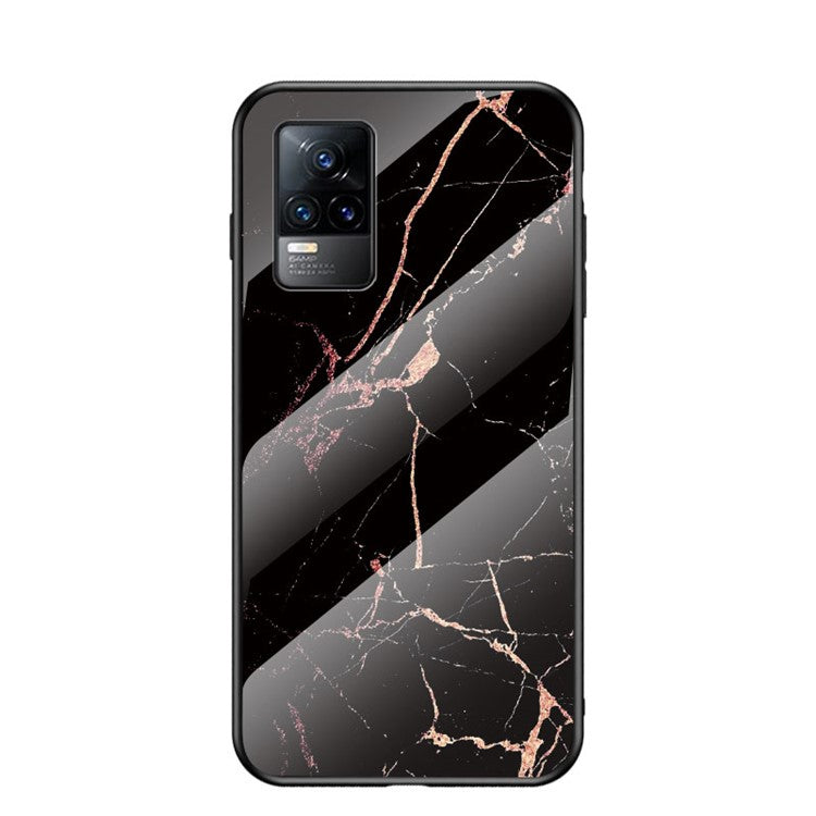 Shock-Proof Marbling Pattern Tempered Glass Cell Phone Cover for vivo V21e 4G / Y73 2021 - Gold Black Marble