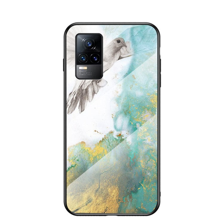 Shock-Proof Marbling Pattern Tempered Glass Cell Phone Cover for vivo V21e 4G / Y73 2021 - Flying Pigeon Marble