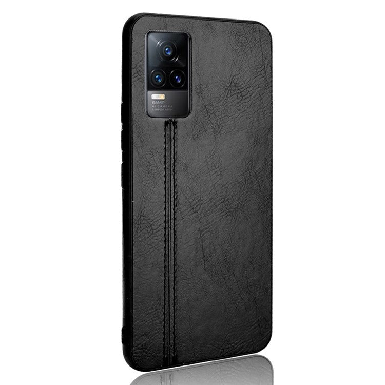 Stitching Line Design Leather Coated PC + TPU Phone Back Case Shell for vivo V21e 4G / Y73 2021 - Black