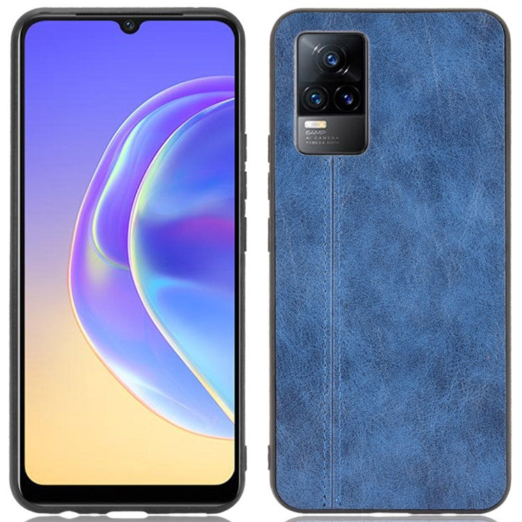 Stitching Line Design Leather Coated PC + TPU Phone Back Case Shell for vivo V21e 4G / Y73 2021 - Blue