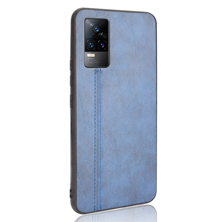 Stitching Line Design Leather Coated PC + TPU Phone Back Case Shell for vivo V21e 4G / Y73 2021 - Blue