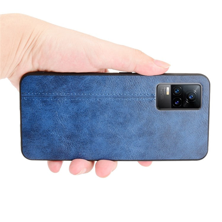 Stitching Line Design Leather Coated PC + TPU Phone Back Case Shell for vivo V21e 4G / Y73 2021 - Blue