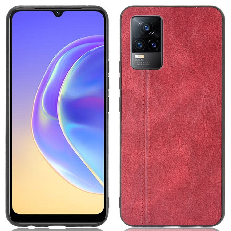 Stitching Line Design Leather Coated PC + TPU Phone Back Case Shell for vivo V21e 4G / Y73 2021 - Red