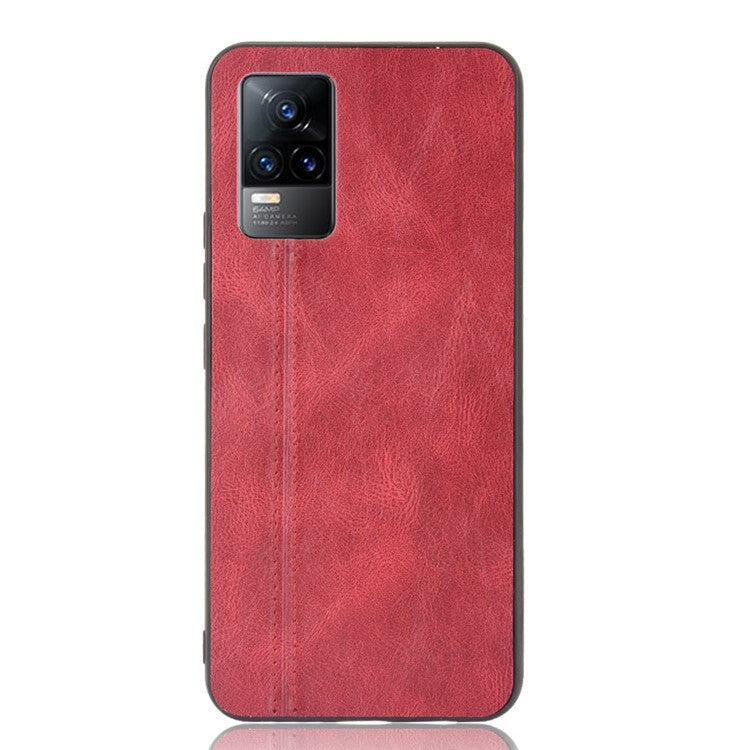 Stitching Line Design Leather Coated PC + TPU Phone Back Case Shell for vivo V21e 4G / Y73 2021 - Red