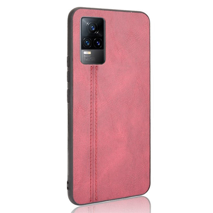 Stitching Line Design Leather Coated PC + TPU Phone Back Case Shell for vivo V21e 4G / Y73 2021 - Red